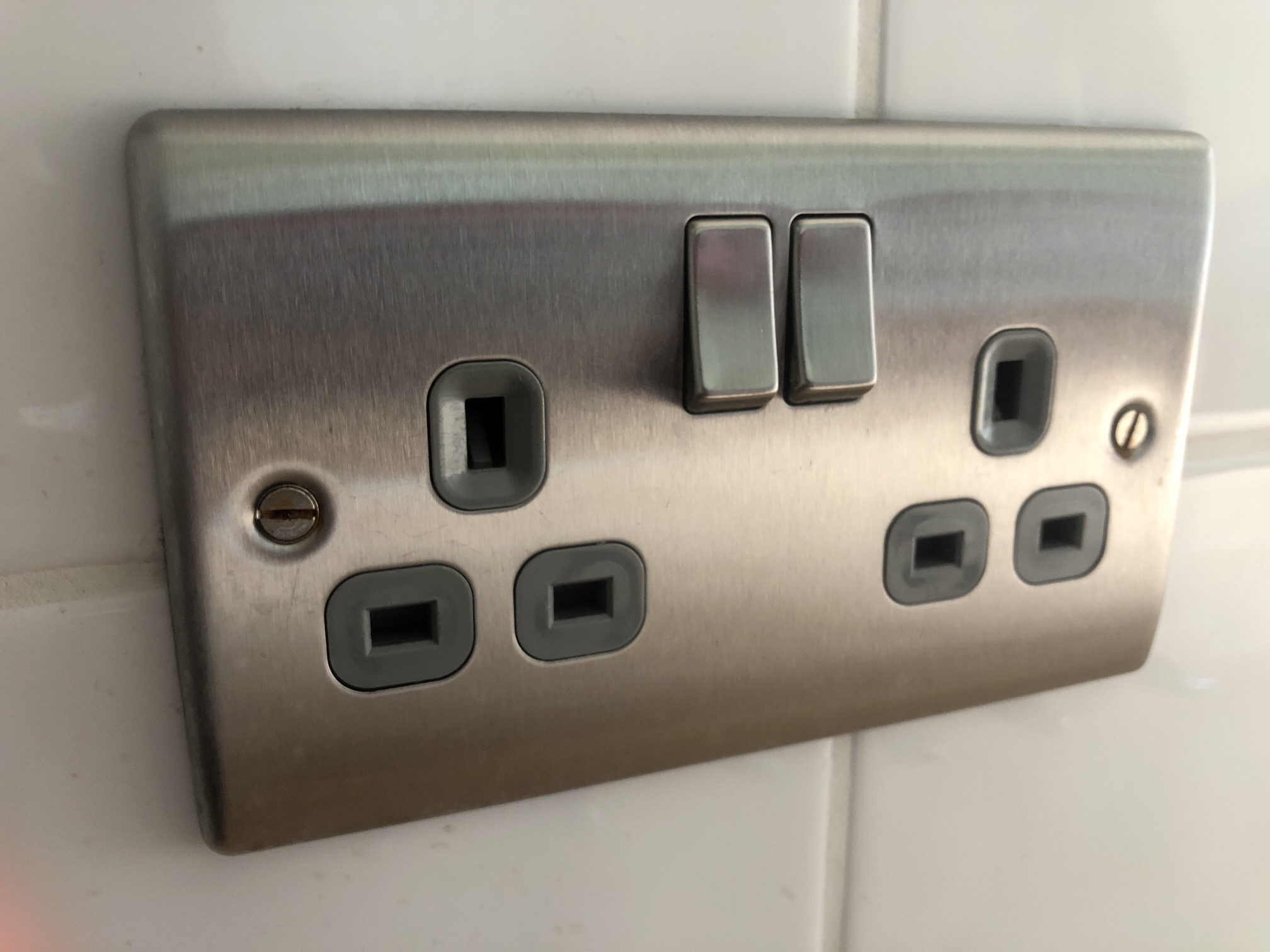 Replacement Brushed Chrome socket Bright Spark Electrician Tunbridge Wells Tonbridge Sevenoaks Crowborough